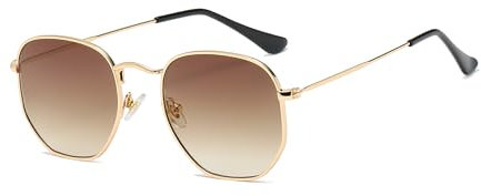 Hviomru Retro Polygon Sonnenbrille Herren Damen Vintage Quadrat Mode Sechseck Brille Gold/Gelbbrauner-Farbverlauf