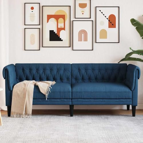Woonisher Chesterfield-Sofa 3-Sitzer Blau Stoff