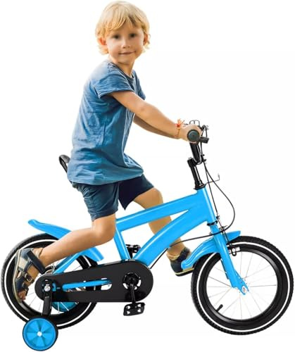 Coniaio Upgraded 14 Zoll Kinderfahrrad, HöHenverstellbar Fahrrad für Kinder mit Stützräder, Jungen Mädchen Fahrrad ab 3-6 Jahre, Blau
