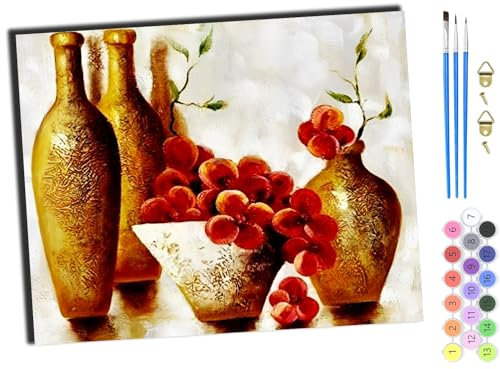 WANGXIAO DIY Paint by Numbers for Adults,Oil Painting Kits,Craft Art Painting Kit,Acrylic Pigment Drawing Gift for Home Decor,16x20inch，Retro Ceramic Fruit Plate,with Frame