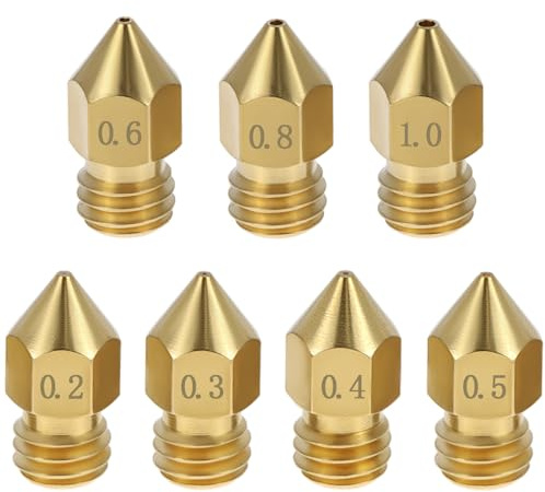 QWORK® 30-teiliges Messing-Düsen-Set Kompatibel mit Ender 3-Serie 3D-Drucker – 7 Düsendurchmesser 0,2/0,3/0,4/0,5/0,6/0,8/1,0mm