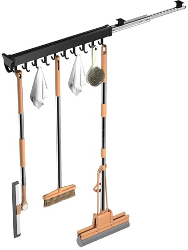 XINFAPAI Multifunktionaler Schiebebesen und Mopp Organizer/Lagerung, hängendes Garagenregal für Küche/Schrank/Zuhause/Schrank/Kleiderschrank,41cm