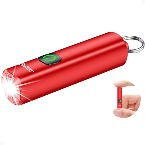 Blukar Taschenlampe LED Aufladbar, EDC Taschenlampen mit 3 Lichtmodi | Mini Flashlight Tragbar mit Schlüsselanhänger, IPX6 Wasserdichte Handlampe für Wandern/Notfäll/Outdoor/Camping - Rot