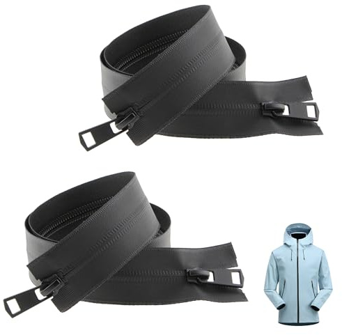 XCSJ 2 Pcs #5 Reißverschluss 70cm wasserdicht (Schwarz, 70cm) | 2-Wege-Trennverschluss für Outdoor-Bekleidung, professionelle Näharbeiten und DIY-Projekte