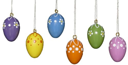 Rudolphs Schatzkiste Ostereier Set aus 6 farbig sortierten, handbemalten Holzeiern Höhe 2,5cm NEU Holzei Deko-Ei Hänge-Ei Osteranhänger Frühlingsdekoration