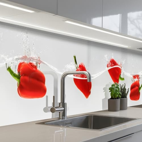 KitchenYeah© Spritzschutz Küche Küchen Rückwand Küchendeko Wand Wandschutz | 60x350 cm - Selbstklebend Backsplash Kitchen Peel And Stick Spritzer - Gemüse - Rot