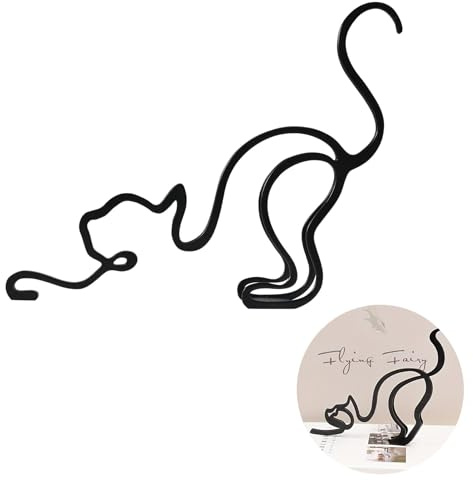 AXXIMENG Minimalist Cat Iron Sculpture Black Decorative Wrought Iron Cat Ornaments Abstract Line Wall Art for Bookshelf Living Office Abstract Animal Adornment Photography Home Decor Accent