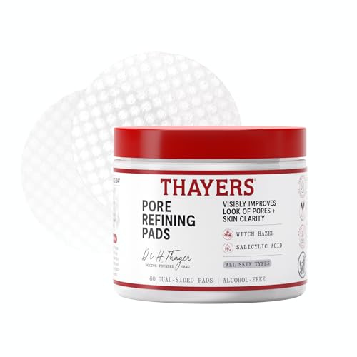Thayers Pore Refining Toner Pads, Dual-Sided Exfoliating Pads with Witch Hazel, Salicylic Acid & Hyaluronic Acid to Improve Look of Pores and Skin Clarity, Made For All Skin Types, 60 Count