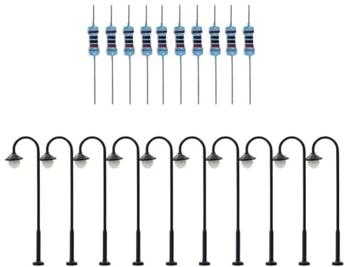 Tidevib 10 Stück N für Spur 160 LEDs für Straßenbeleuchtung Modellbahn HO 4,5 cm für Rundkopflampen mit Widerständen, 12–18 V AC/DC kompatibel, Schwarz