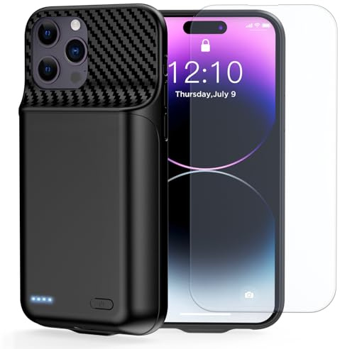 Battery Case for iPhone 14 Pro Max/13 Pro Max/12Pro Max/14 Plus (6.7 inch) [2026 Upgraded] 10000mAh Portable Extended Charging Case Charger Battery Pack with Tempered Glass Screen Protector-Black