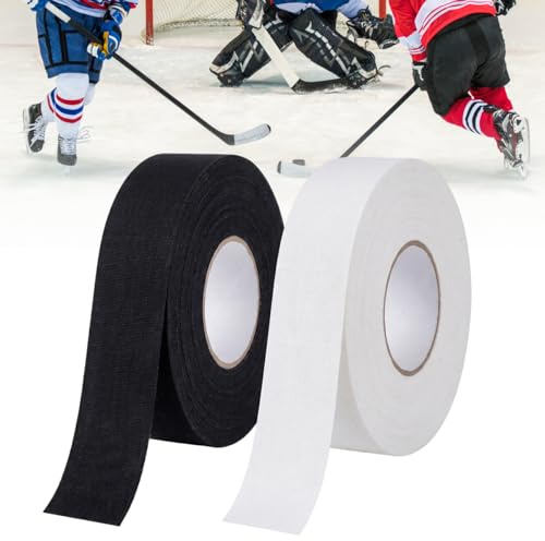 2 Rollen Eishockey Tape, 25mm x 25m, Hockey Tape, Hockeyschlägerband | Schwarz und Weiß, Hockey Schlägerband, Klebeband für Baseballspieler für Eishockeyschläger, Hockeyschläger, Badmintonschläger