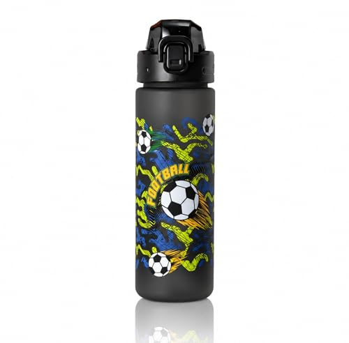 Onperpoe 700ML Football Water Bottle for Boys, BPA Free Plastic Sports Water Bottle Leakproof Design, Cycling Running Hiking Gym Drinks Bottle Football Gifts for Boys Back to School, Black