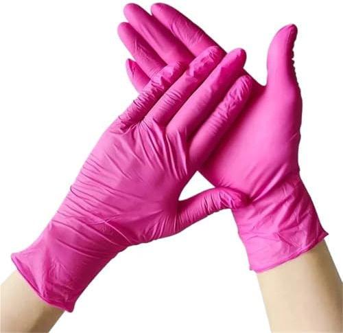 QIANCHAOJI Haushaltshandschuhe 50/100 Stück fuchsiafarbene Nitrilhandschuhe, 3 mm, puder- und latexfrei, for Haushaltsreinigung, Kochen und Schönheitspflege(Rose Red 100PCS,L)