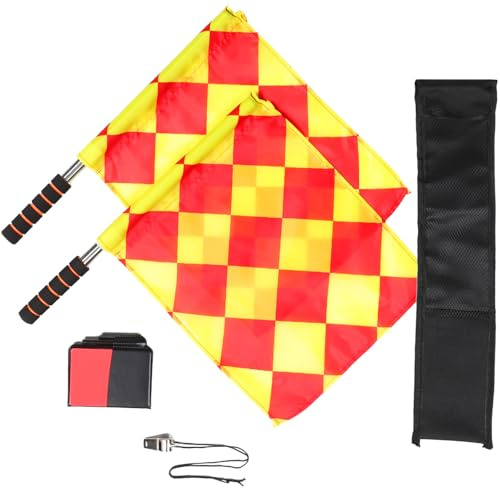 Housoutil Fußball Metallpfeife mit Gelber und Roter Fahnen Schiedsrichter Satz Karte Signalflagge Tragbar und Robust für Outdoor Fußballspiele und Training