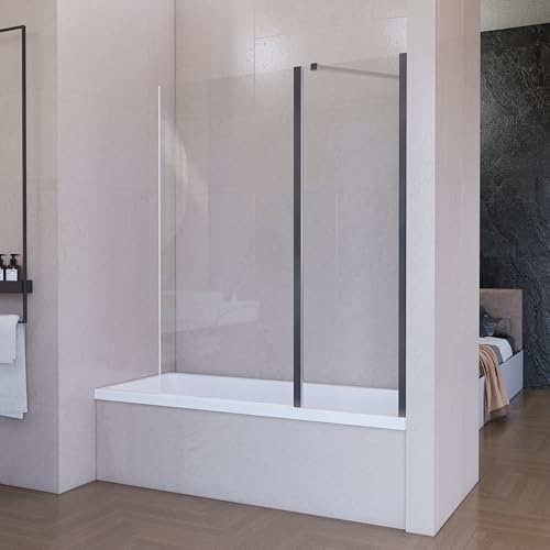 Mampara de Bañera Fija + Abatible 125 cm Plata Cromo -Cristal Transparente 6mm Antical - 150 alto (Fijo 50 cm + Abatible 75 cm)