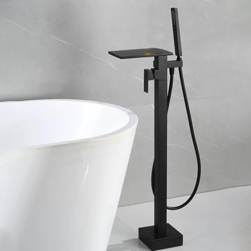 Robinet Baignoire avec Douchette sur Pied Cascade Laiton Robinet sur Pied Baignoire-Noir