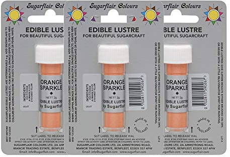 Sugarflair Orange Sparkle Edible Lustre Dust, Add a Lustrous Shine to Cakes or Decorations. Brush On or Add Rejuvenator to Create Eye-Catching Edible Paint, Gives Shine to Your Bakes - 2g (Pack of 3)