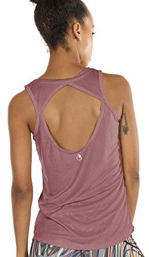 icyzone Damen Yoga Sport Top Rückenfrei Fitness Shirt Ärmellos Leichte Training Tank Tops (L, Mocha)