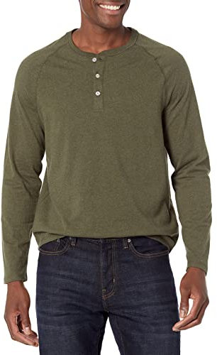 Amazon Essentials Camiseta de Manga Larga con Cuello Henley y Corte Recto (Disponible en Talla Grandes y Largos Especiales) Hombre, Verde Oliva Mezcla, XXL