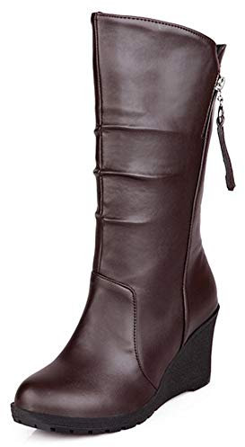 Onewus Stivali a mezza altezza da donna con zeppa, marrone, 32 EU