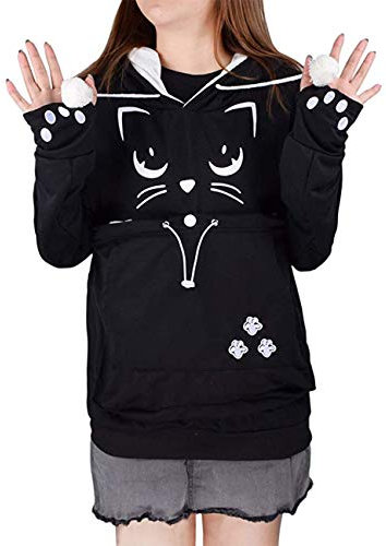besbomig Kapuzenpullover Damen mit Katzen Großen Tasche, Pulli mit Katzentasche Katzenpullover Hoodie Damen, Super Weich Bequem Pullover mit Hundetasche Sweatshirt für Herbst Winter