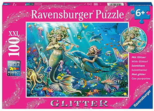 Ravensburger Kinderpuzzle - 12872 Unterwasserschönheiten - Meerjungfrau-Puzzle für Kinder ab 6 Jahren, mit 100 Teilen im XXL-Format, mit Glitter