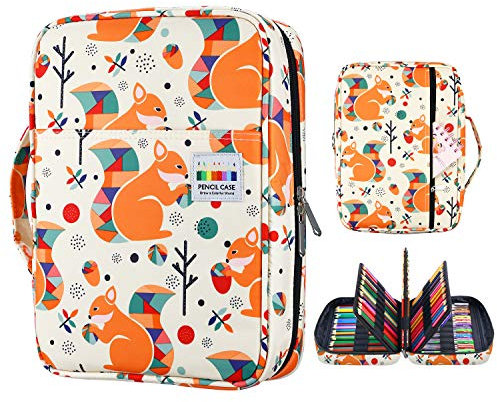 YOUSHARES Große Federmappe Federmäppchen fasst 220 Bleistifte oder 145 Gelschreiber für Mäppchen Aesthetic Etui, Schlampermäppchen Multilayer-Farbe Federtasche Federpenal Stiftemappe (Eichhörnchen)