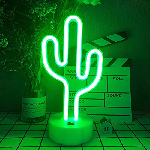 ENUOLI Cactus Neon Sign LED Neon Light Sign Green Neon Light with Holder Base Neon Night Light Battery/USB Powered Cactus Lamps Light up Neon Sign for Kids Room Party Wedding Xmas