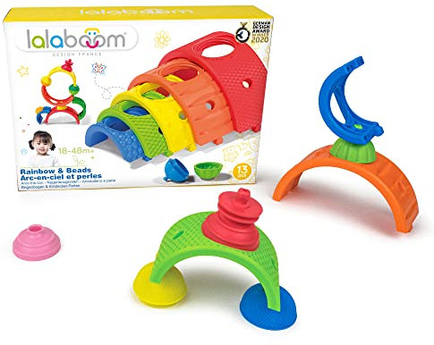Lalaboom - Rainbow Toy and Beads to Assemble - Preschool Stacking Balance Game - Montessori Shapes and Colors Construction Game and Learning Toy for Kids from 10 Months to 4 Years - BL720, 13 Pieces