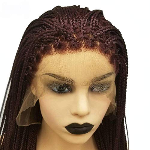 XINGYU Afro America Burgund Red Box Geflochtene Perücken Damen Cosplay Festival Zöpfe Synthetische Spitze Front Perücken für Frauen Wein Red Drag Queen Perücken