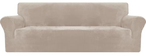 MAXIJIN Thick Velvet Sofabezüge 3-Sitzer Super Stretch rutschfeste Couchbezug für Hunde Katze Haustierfreundlich 1-teilige elastische Möbel Protector Plüsch Sofa Schonbezüge (3 Sitzer, Khaki)