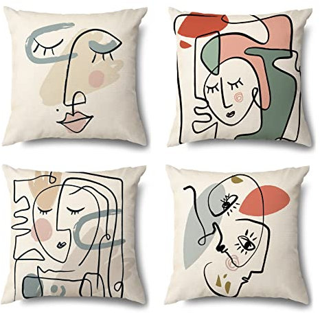JgZATOA Abstraktes Gesicht Kissenbezüge Kissenbezug Abdeckung Kissen Home Schlafzimmer Sofa Kissenbezug Dekor 45 X 45Cm 4Er-Set