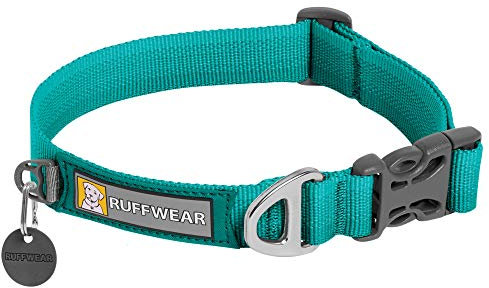 RUFFWEAR Front Range Hundehalsband, Robustes Tubelok-Gewebe, Aluminium-Leinenbefestigung & Schnalle, Helles, Stilvolles & Langlebiges Halsband für den Alltag, Aurora Teal (Größe S, 28-36cm)