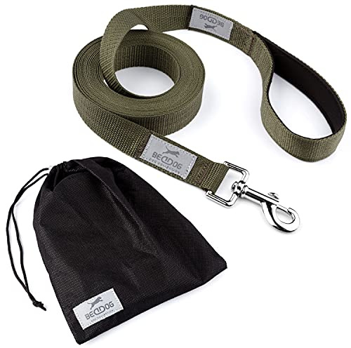 BedDog® Tyson Trainingsleine mit Aufbewahrungsbeutel, Lange Leine mit Handschlaufe, langlebige Schlepp-Leine, Hundeleine, Schwimmleine, robust 15m - Khaki