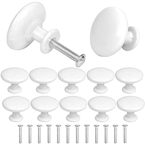 HQdeal White Cabinet Knobs, Round Drawer Knob, 12Pcs Mushroom Shape Drawer Knobs, White Cabinet Pulls Handles with Screws for Home Door Wardrobe Dresser