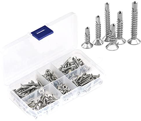 Lot de 120 Vis Auto-foreuses en Acier Inoxydable,Auto-perceuses pour Métal,Vis à Tôle et Autotaraudeses (120 pièces, tête plate M3,5 et tête plate M4,2)