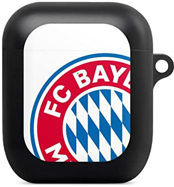 Hülle mit Karabiner kompatibel mit Apple AirPods (1. Generation) Case schwarz Schutzhülle mit Schlüsselanhänger FC Bayern München Logo FCB
