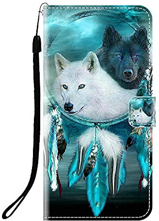 Sunrive Cover compatibile con Samsung Galaxy A03, Custodia con supporto di stand e in Pelle artificiale per carte di credito Portafoglio Flip Chiusura Magnetica bumper(Q Lupo 6)