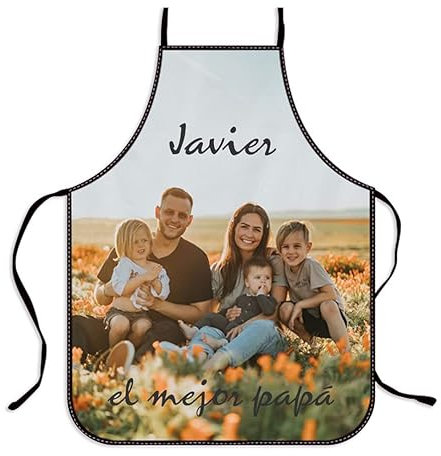 Wanapix | Delantales Personalizados con Fotos y Textos | Delantal de Cocina Customizado | Ribete en Colores Variados | Regalo ideal para Cocinillas y aficionados a Cocinar (Ribete negro)