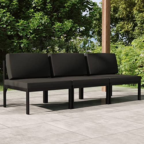 INLIFE Gartensofa 3-Sitzer mit Kissen Aluminium Anthrazit