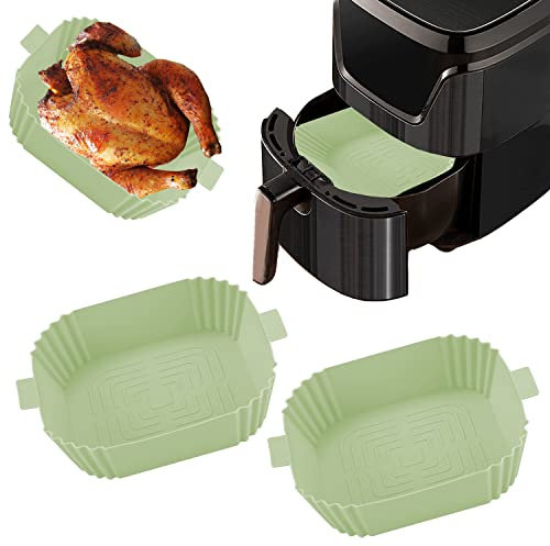 2PCS Silicone Air Fryer Liners for Tower Air Fryer, Reusable Silicone Air Fryer Liners Square Basket, Air Fryer Accessories for Ninja, Cosori (Green)