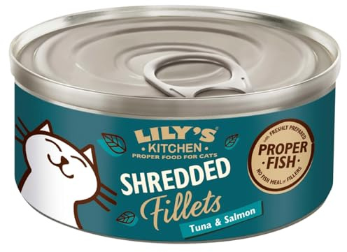 Lily's Kitchen Made with Natural Ingredients Shredded Fillets in Broth Tuna with Salmon Adult Wet Cat Food, 70 g