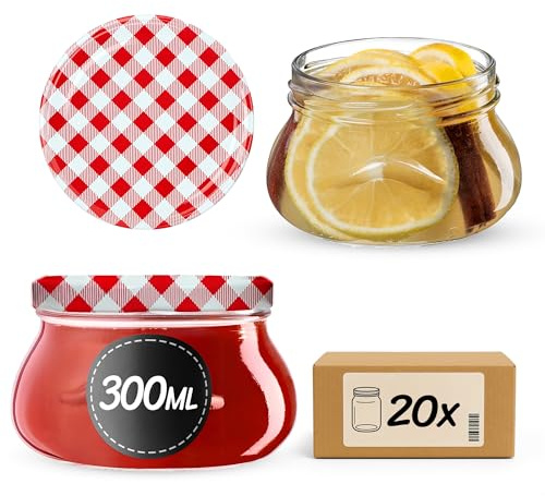 KADAX 20st Einmachgläser 300 ml mit Schraubdeckel fi82 mm, Miniaturgläser für Honig und Gewürze, Marmeladengläser mit Deckel, Luftdichte Gläschen zum Verschenken