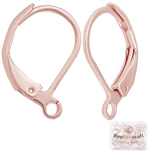 Beebeecraft 50Pcs/Box Leverback Earring Findings Stainless Steel French Earring Hooks 15.5x10mm Ear Wire Clip Earring Connector Rose Gold for Jewellery Making