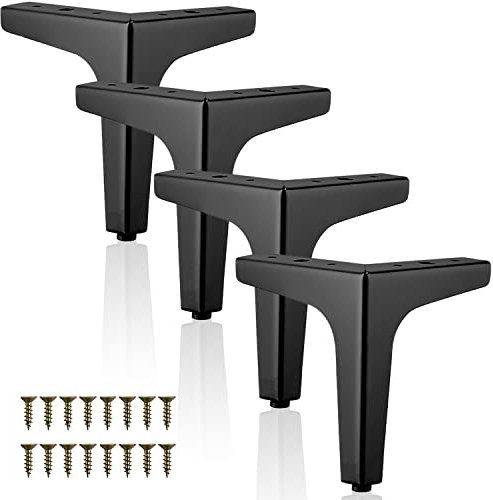 Sightday Lot de 4 Pieds de Meuble en métal Noir de 17 cm - avec vis - Charge maximale : 800 kg - pour canapé, Tables Basses, armoires, armoires TV, Table de Chevet, tiroirs (Noir)