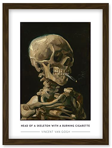 Wee Blue Coo Vincent Van Gogh Head Of A Skeleton With A Burning Cigarette Painting Artwork Framed Wall Art Print A4