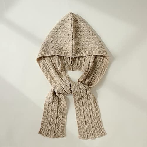 Bysonglezai Schal Damen Schals Halstuch Herren Mütze Frühling Herbst Winter Gestrickter Schal Mit Kapuze Wrap Solid Twist Shawl Korean Style Hat Jersey Damen Winterschal OneSize Beige