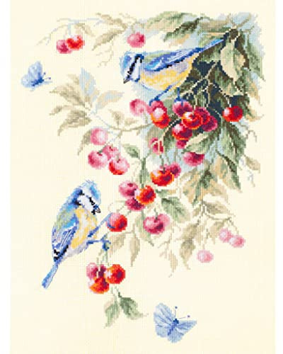 Magic Needle 130-021 ZW Blaumeise und Kirsche Kreuzstichset mit Zählmuster Zweigart Edition, Baumwolle, multifarbig, 25x35cm