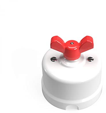 Interrupteur/Déviateur en porcelaine blanche avec écrou papillon - Rouge