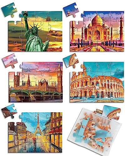 5 Packs 16 Piece Large Jigsaw Dementia Puzzles for Alzheimer’s Products Activities, Alzheimer's Puzzles Easy Memory Cognitive Games for Elderly Seniors Adults Gift with 5 Storage Bags, Construction